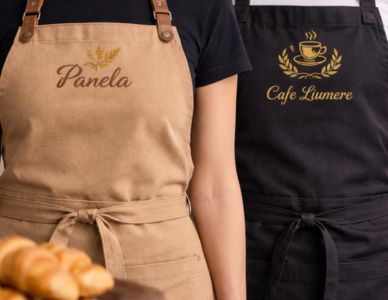 delantales de gabardina fabrica con bordados del logo